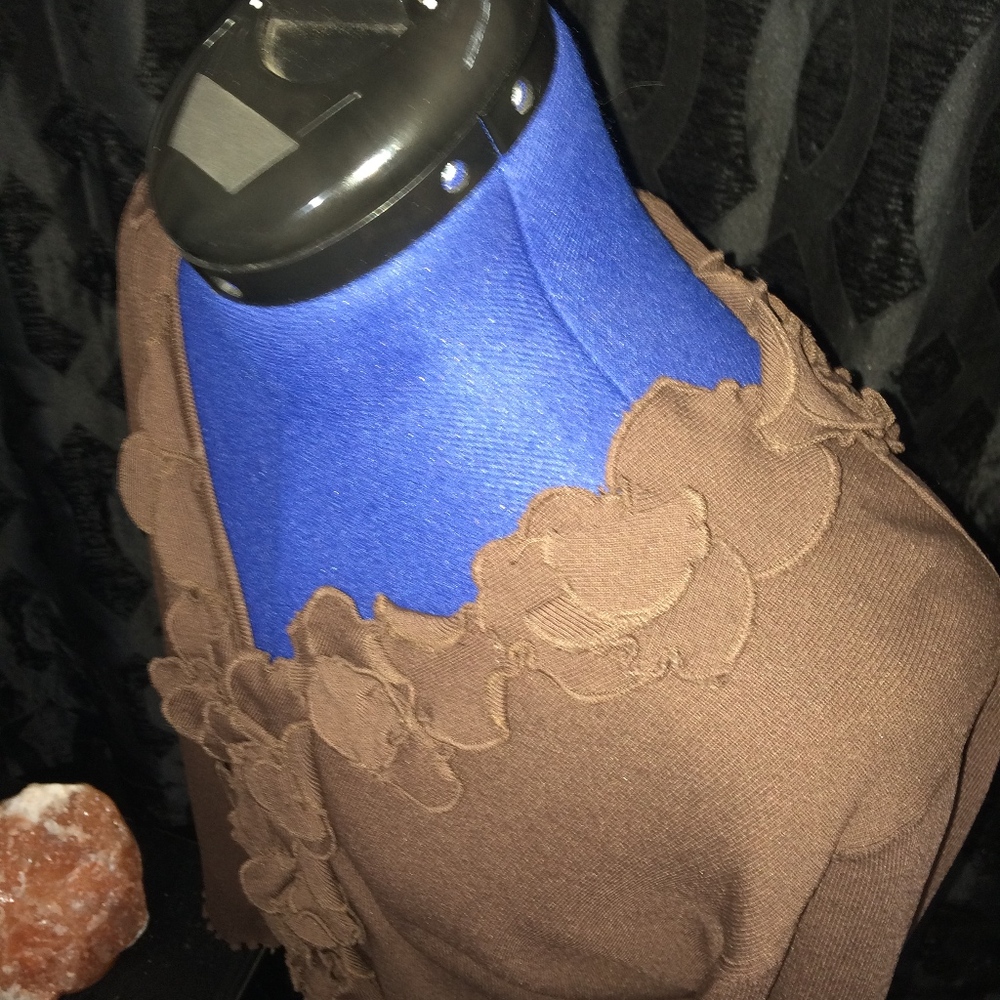 Long sleeve brown sheer dressy ruffled shirt blouse - Get this shirt free - Picture 4 of 8